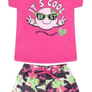 Conjunto Manga Curta Fashion Kids Feminino Emoji 61120