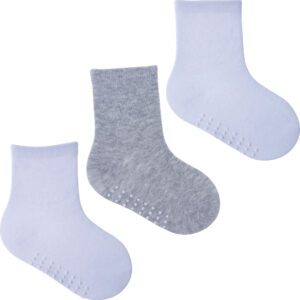 Kit Meia Antiderrapante Pimpolho C/3 16 20 Branco/Cinza 8805