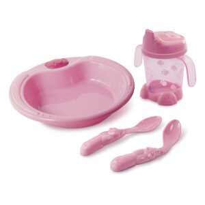Kit Alimentação Bebê Prato Copo Talheres Adoleta Rosa 872-16