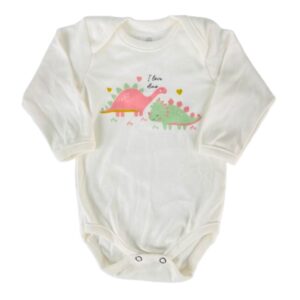 Body Manga Longa Doctor Baby Feminino Off White/Dinossauro 01-442