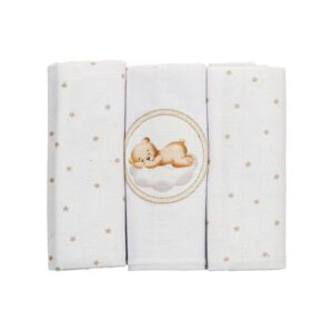 Cueiro Flanelado C/3 Bublim 50cmX80cm Neutro Marrom/Urso Nuvem 28045-552