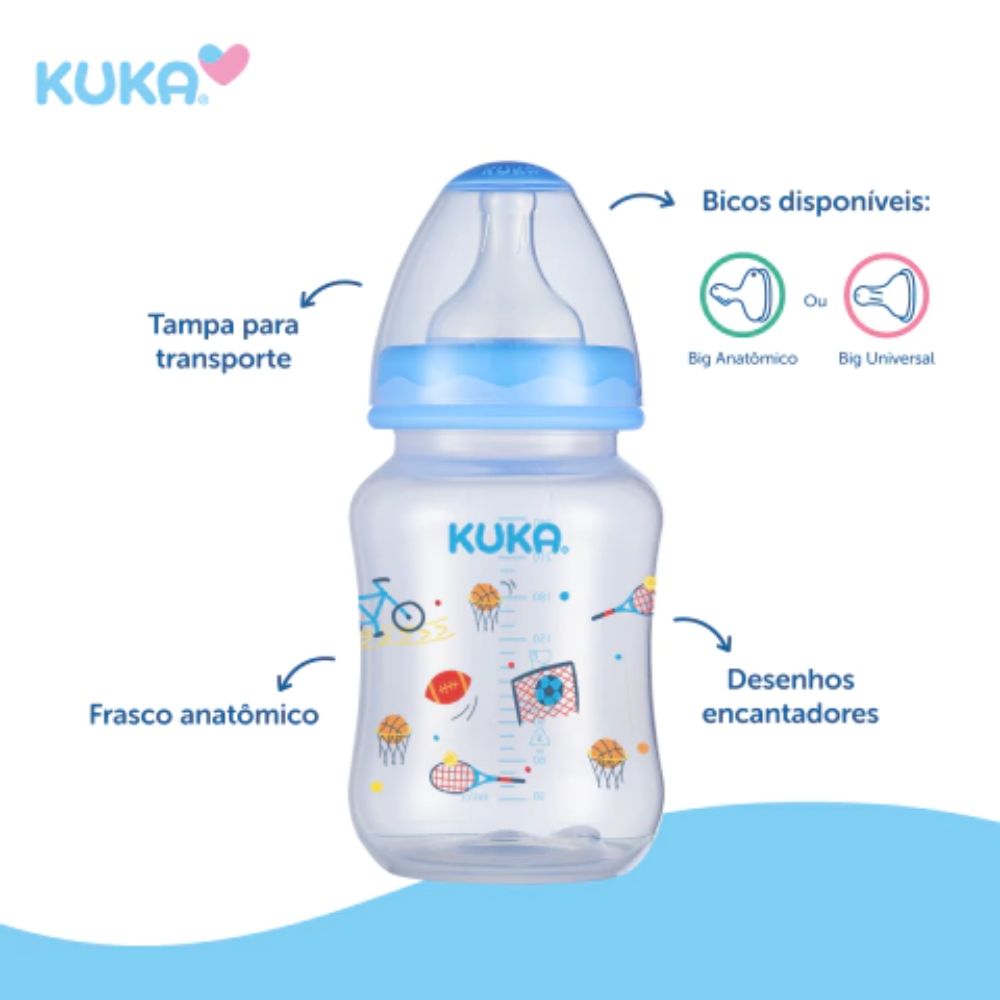 Kit com 3 Mamadeira Big Natural Kuka Bico Redondo Azul 3156 - Imagem 5