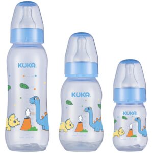 Kit com 3 Mamadeira Natural Color Kuka Bico Redondo Azul