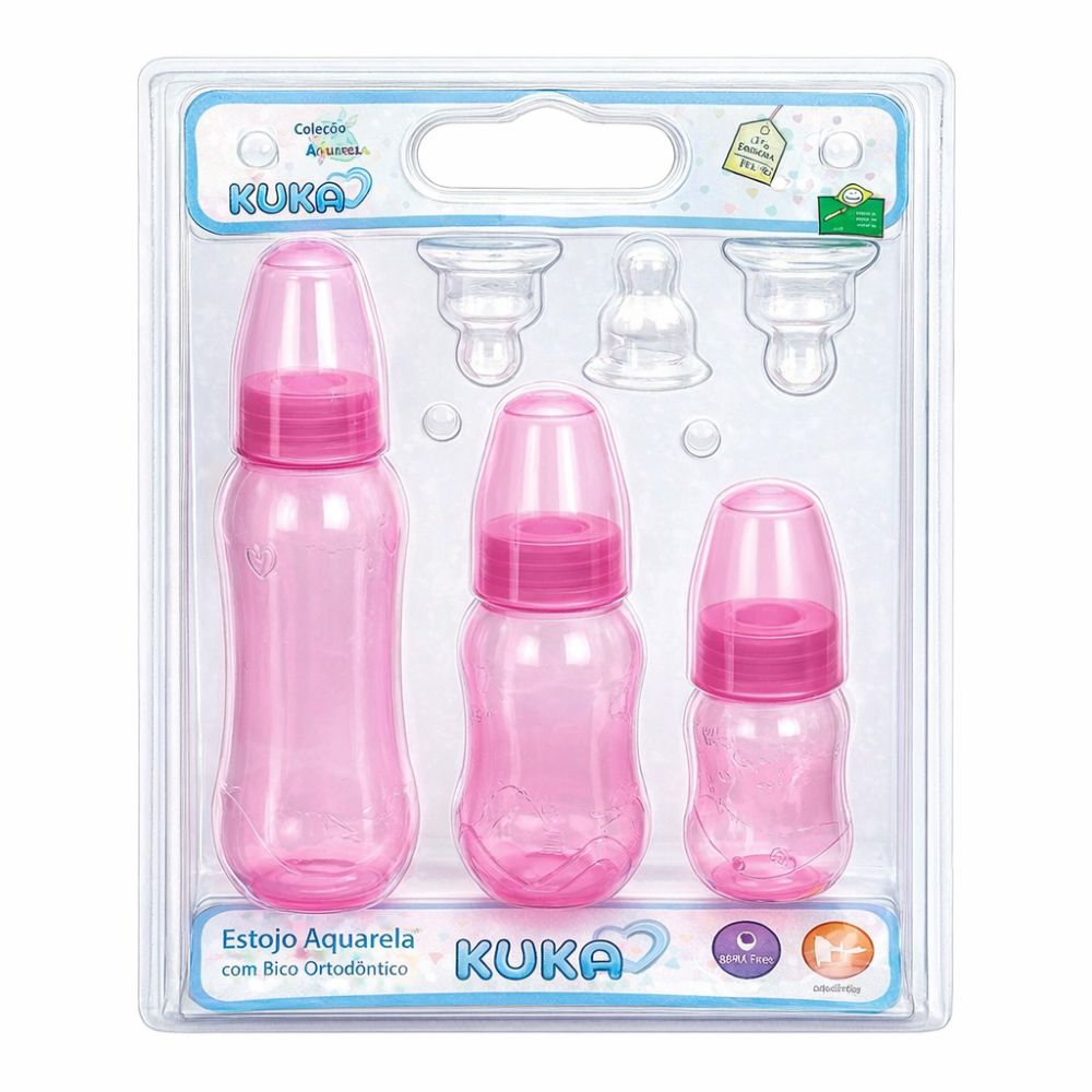 Kit com 3 Mamadeira Kuka Bico Ortodôntico Rosa Lisa - Imagem 2
