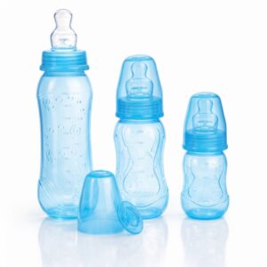 Kit com 3 Mamadeira Kuka Bico Ortodôntico Azul Liso