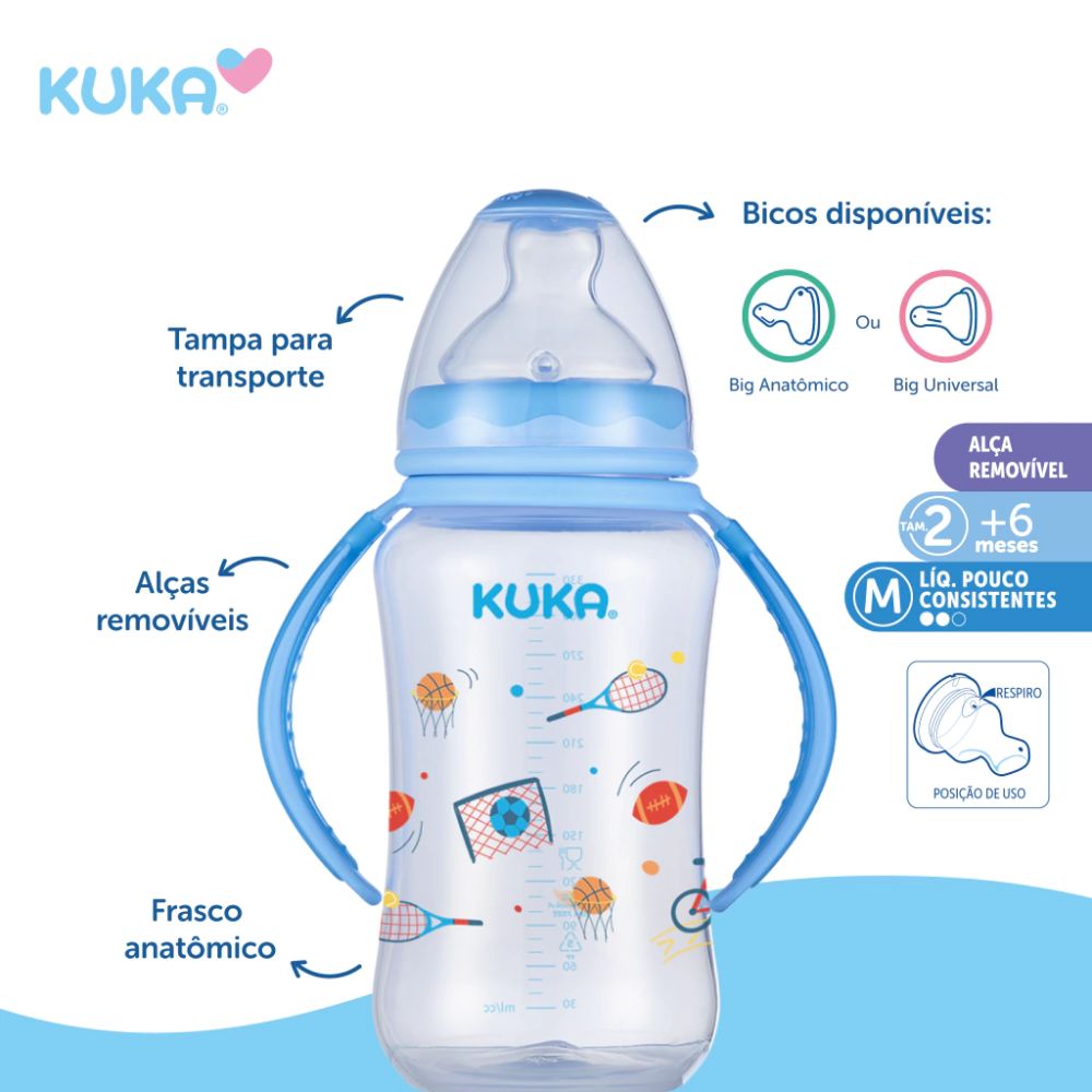 Mamadeira Kuka Natural Big Bico Ortodôntico Azul 330ml Sortido - Imagem 4