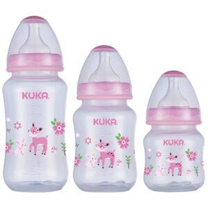 Kit com 3 Mamadeira Big Natural Kuka Bico Redondo Rosa 3157