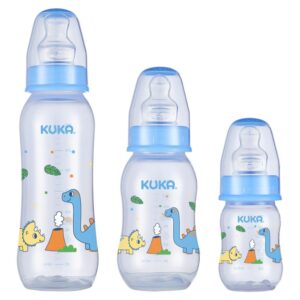 Kit com 3 Mamadeira Kuka Natural Color Bico Ortodôntico  Azul