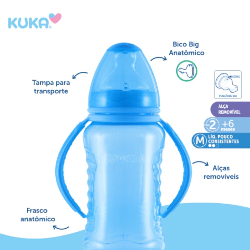 Mamadeira Kuka Aquarela Big Bico Ortodôntico Azul Liso 330ml - Imagem 2